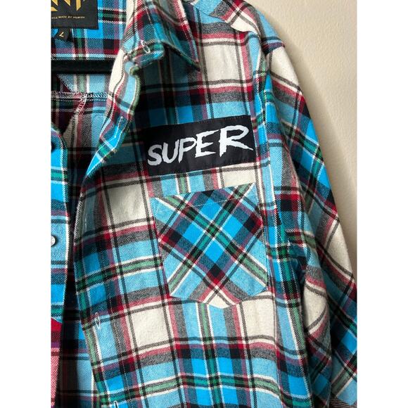 Men’s Large Kleep Gallant Premium Flannel Button Down Shirt Mixed Plaid Patches - Picture 8 of 8